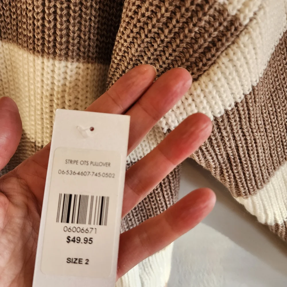 Fashion to Figure Taupe And Cream Cold Shoulder Sweater